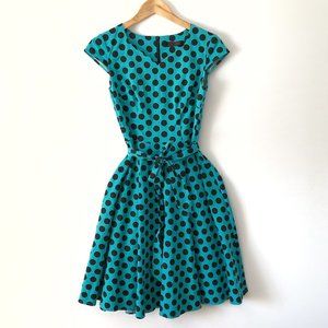 Blue Pinup dress with black polka dots